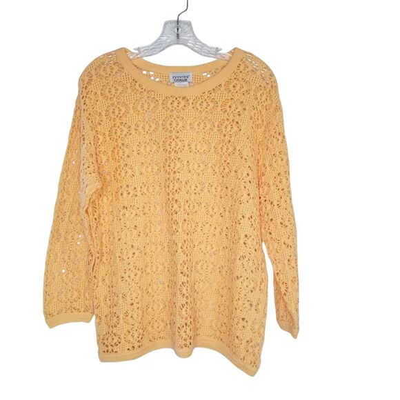 Vtg Y2K Fashion Formulas Peachy Yellow Crochet Fishnet Top Grunge Medium Punk - Picture 1 of 7